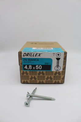 Vis autoperceuse TF DRILLEX 4,8x50mm PH2 Zn blanc 200pcs - Boite de 200 pcs